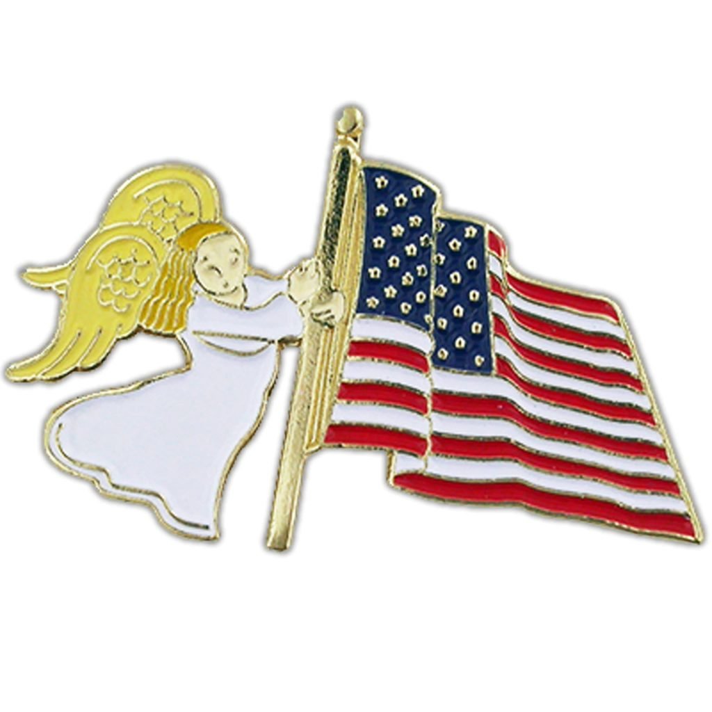 Patriotic Angel American Flag Gold Plated Lapel Pin