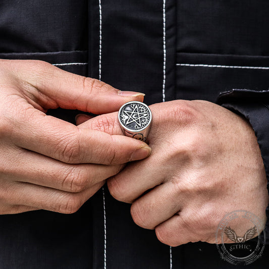 Pentagram Tree of Life Stainless Steel Viking Ring