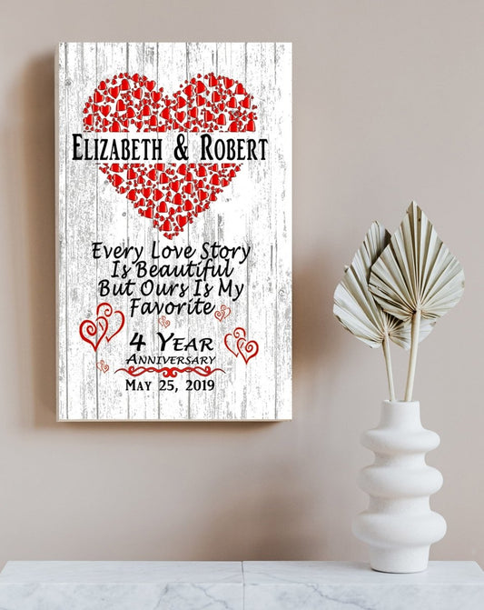 Personalized 4 Year Anniversary Gift Sign For Husband or Wife - Him Her or A Couple