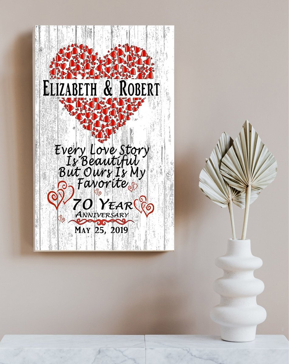 Personalized 70 Year Anniversary Gift Sign 70th For Husband or Wife - Him Her or A Couple