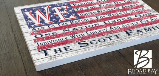 Personalized American Flag Sign Pledge of Allegiance Family Name