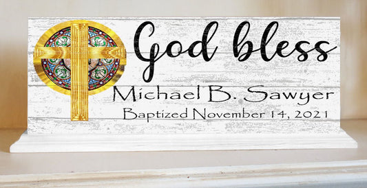Personalized Baptism Gift God Bless With Name and Christening Date