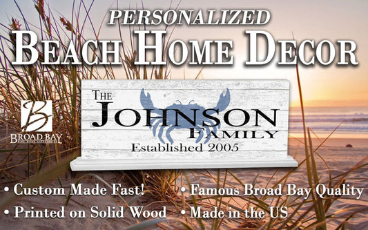 Personalized Family Name Sign Crab Theme Nautical Coastal Décor