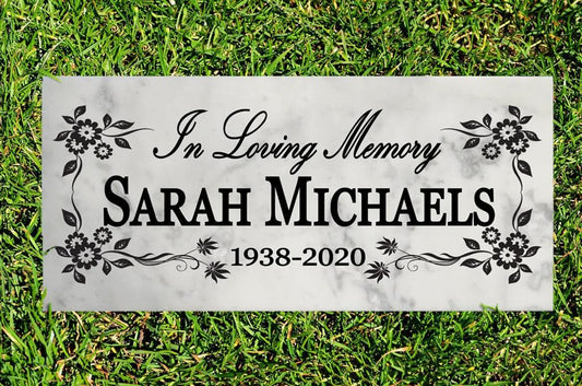 In Loving Memory Memorial Plaque - Solid Marble Stone - Loved One Remembrance & Tribute