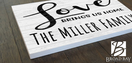 Personalized Love Brings Us Home Family Sign