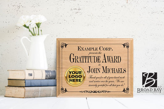 Gratitude Award Plaque – Personalized Employee Recognition Gift with Company Logo