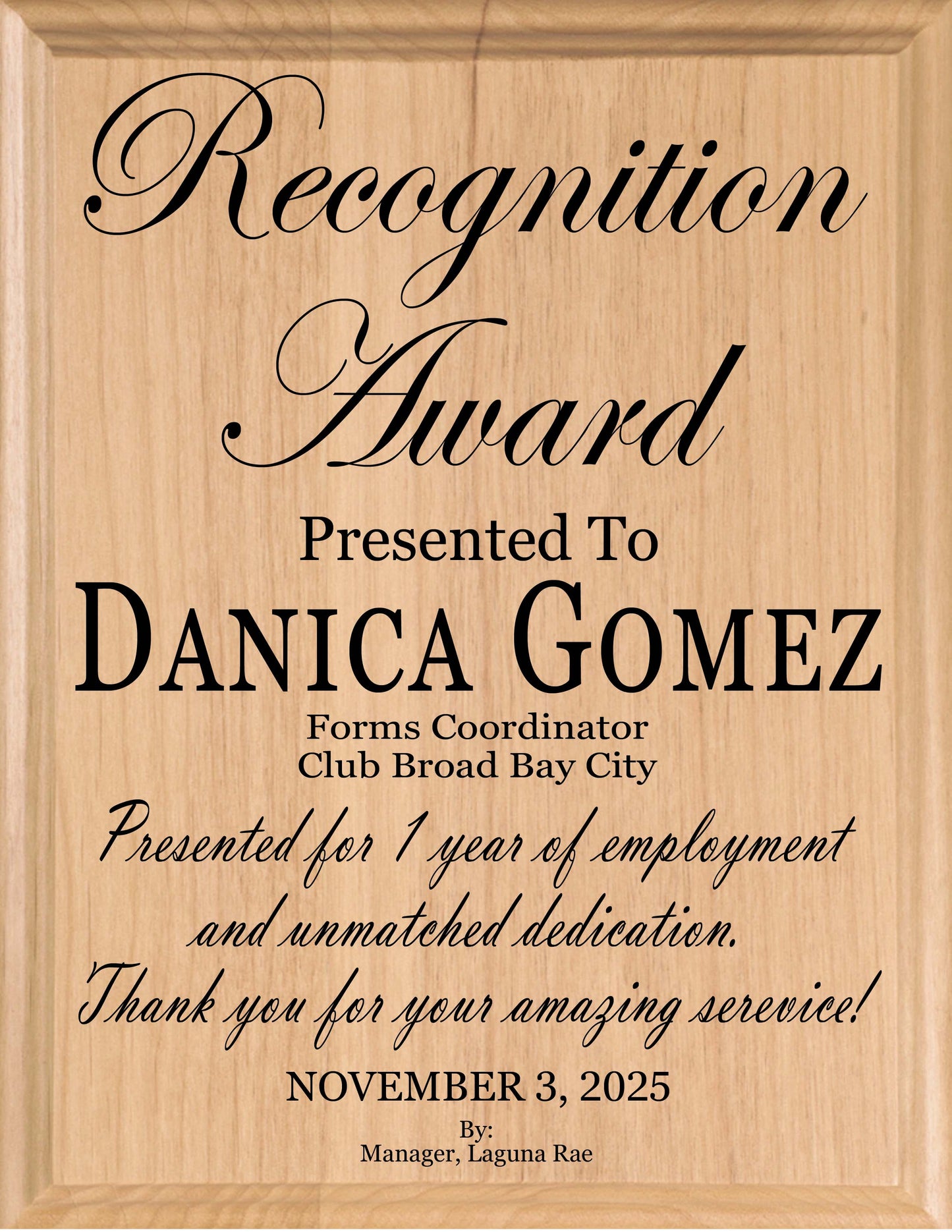 Personalized Recognition Award Plaque – Custom Appreciation Gift for Team Members