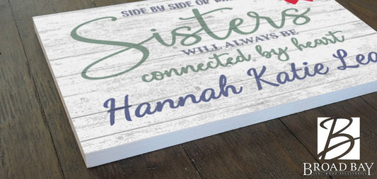 Personalized Sister Gift Farmhouse Decor Solid Wood 16in x 10.5in