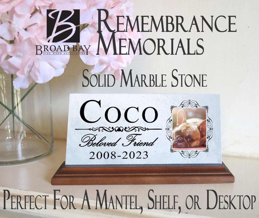 Pet Memorial Plaque With Picture for Shelf or Mantel - Solid Marble - 4" x 8"