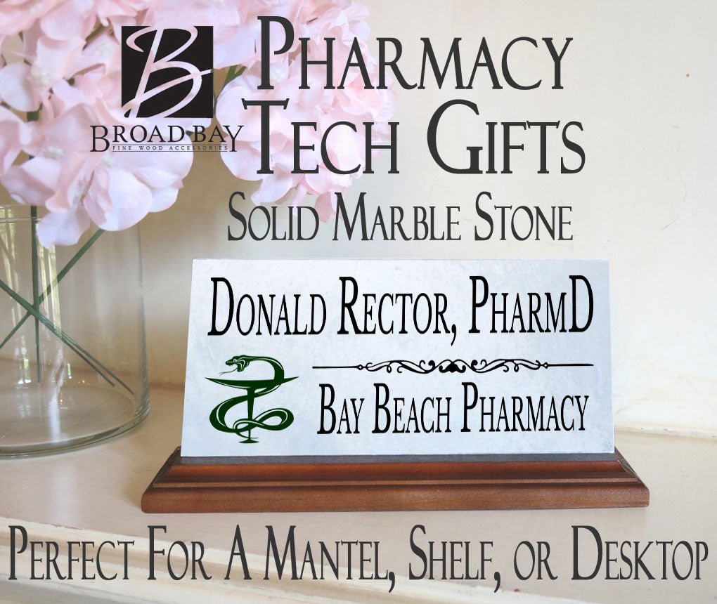 Pharmacist Desk Nameplate – Personalized Marble Name Sign with Pharmacy Logo