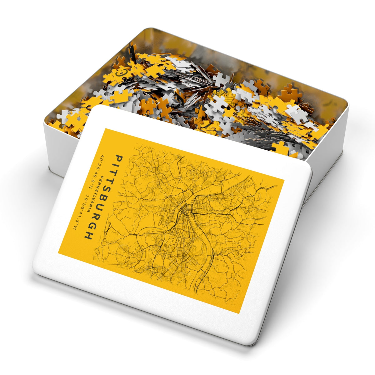 Pittsburgh City Street Map Jigsaw Puzzle with Tin