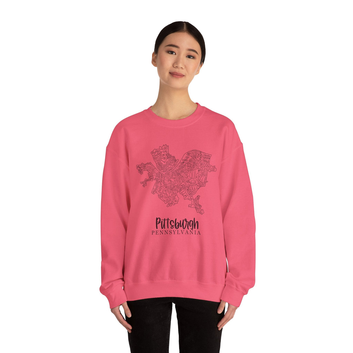 Pittsburgh Topo Word Map Graphic Gildan Heavy Blend™ Crewneck Sweatshirt