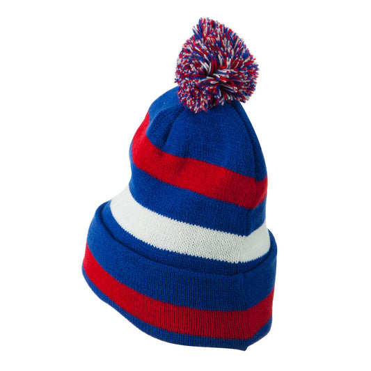 Pom Pom Cuff Stripe Long Beanie