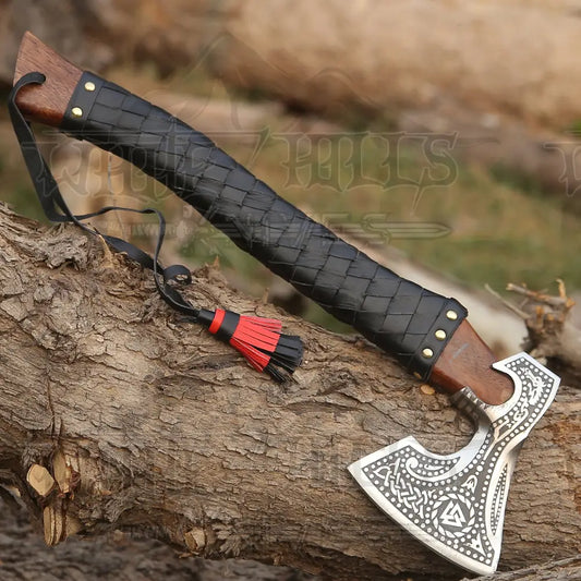 Premium Viking Axe, Hand Forged Viking Camping Axe with Dark wood Shaft & Carbon Steel