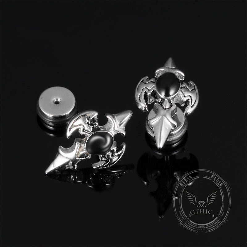 Punk Devil Wings Cross Stainless Steel Stud Earrings