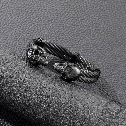 Punk Double Skull Wire Stainless Steel Bracelet