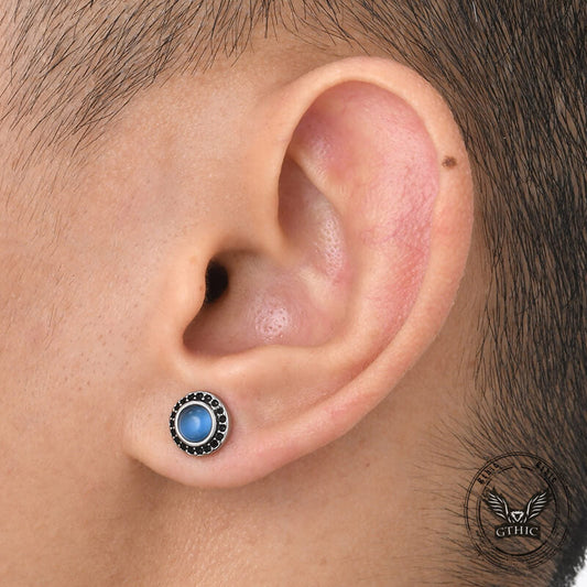Punk Rock Round Gemstone Stainless Steel Stud Earrings