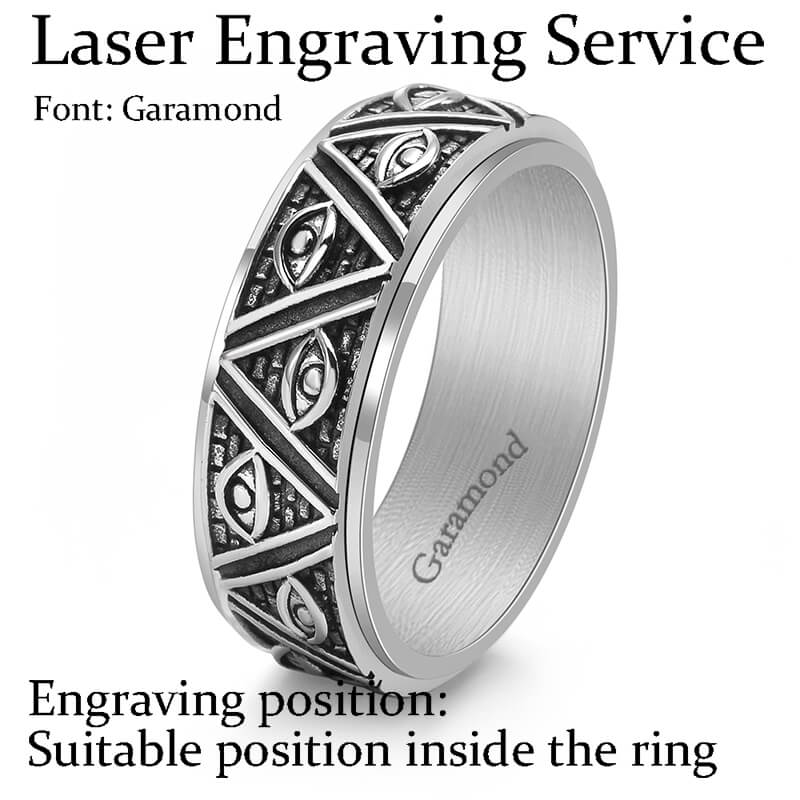 Pyramid Eye of Providence Stainless Steel Spinner Ring