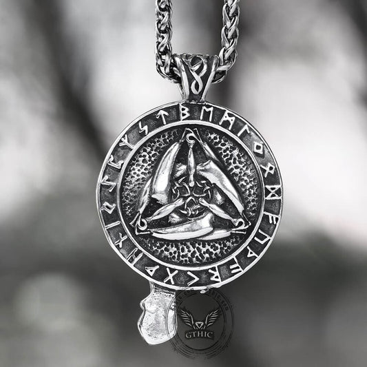 Raven And Triskele Stainless Steel Viking Pendant