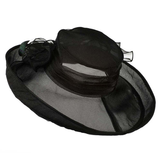 Fancy Decoration Rolled Up Brim Organza Hat