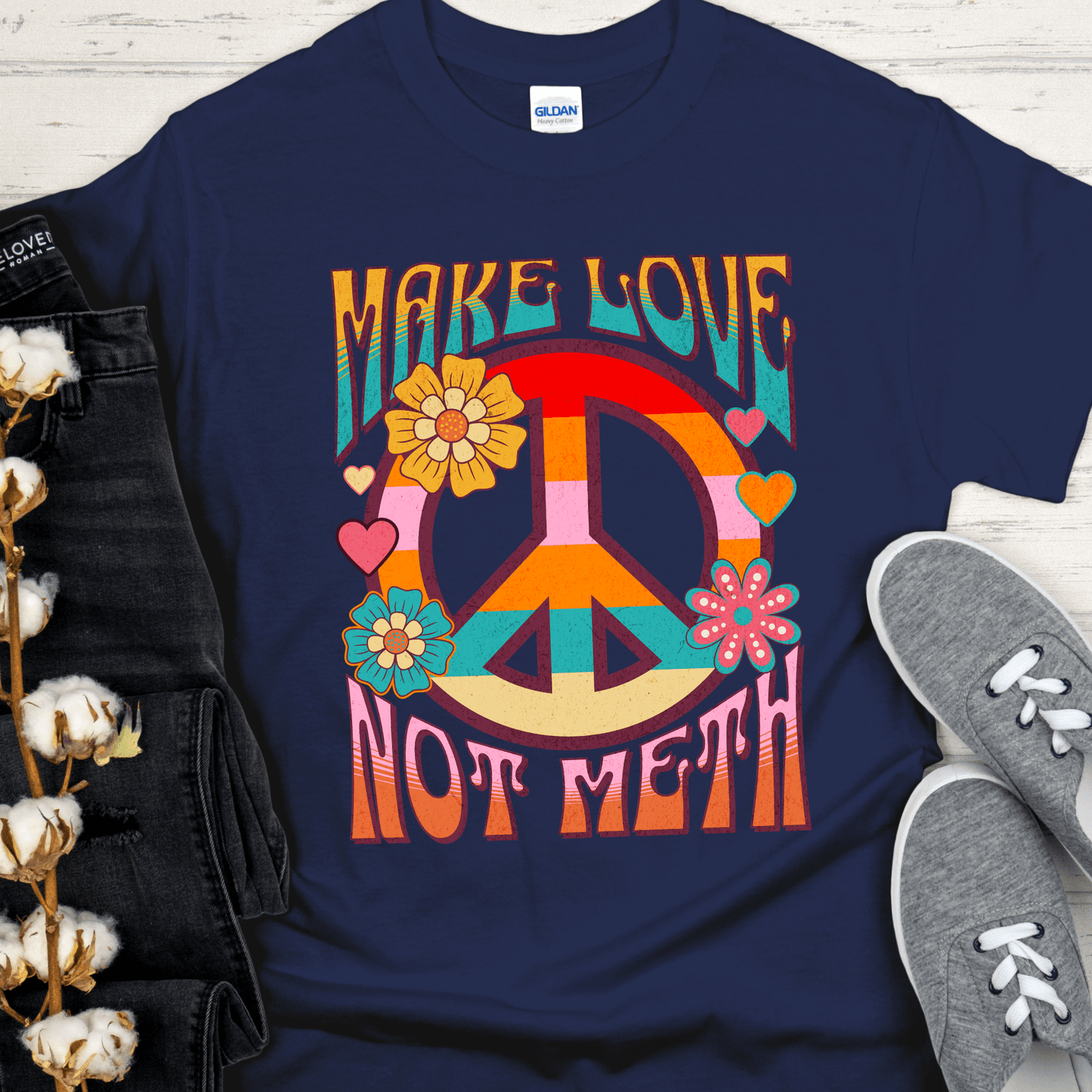 Recovery T-Shirt | Inspiring Sobriety | Make Love Not Meth (Retro)