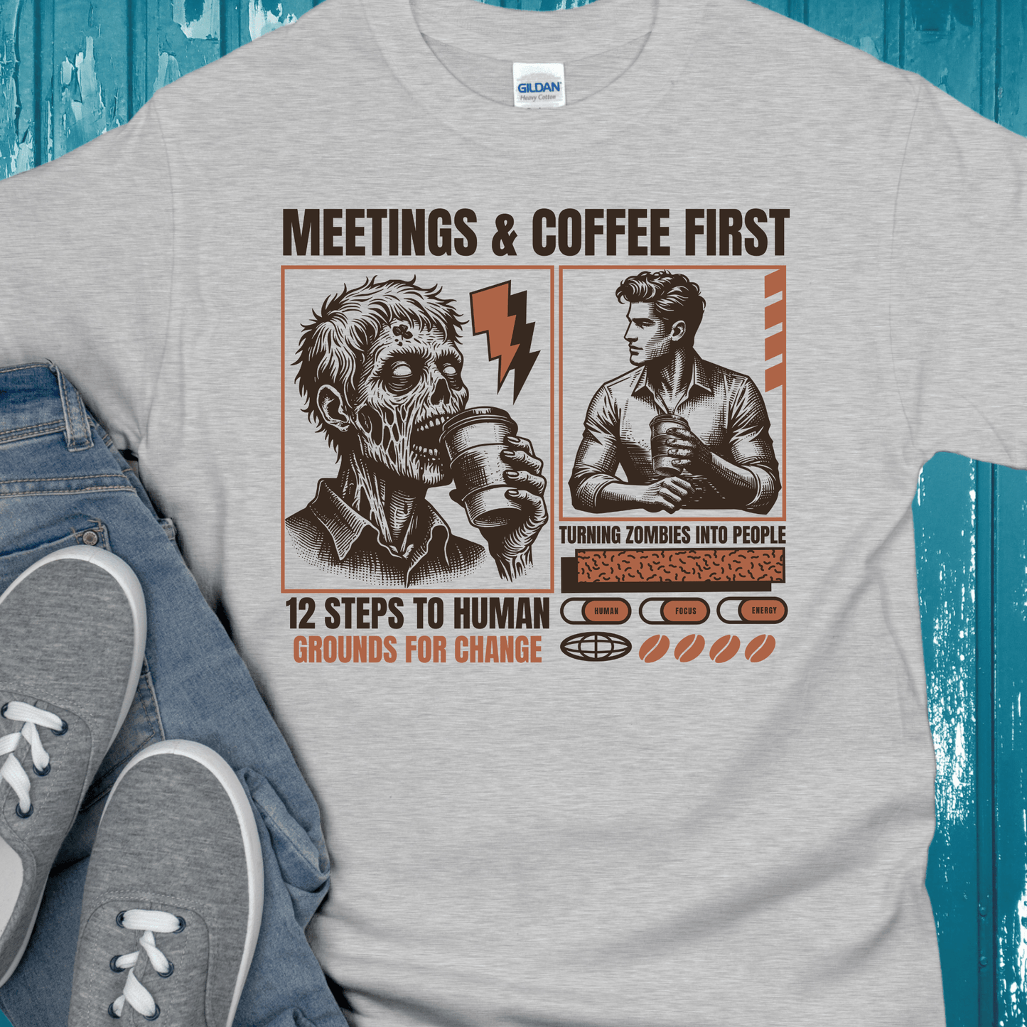 Recovery T-Shirt | Inspiring Sobriety | Meetings and Coffee First