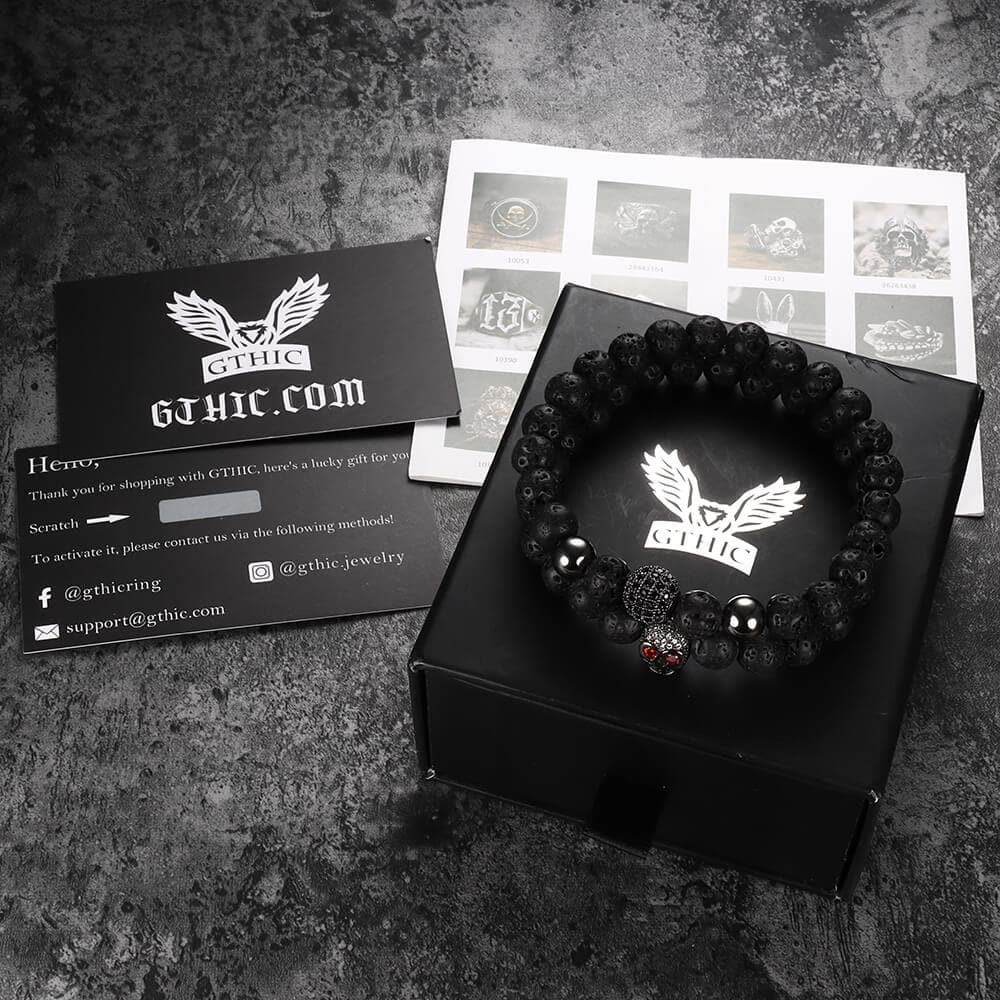 Red Eye Skull Volcanic Rock Bracelet Set