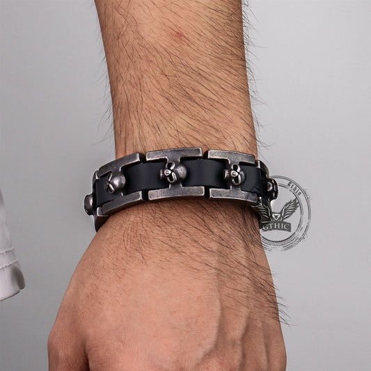 Retro Skull Heads Watch Buckle Stainless Steel Bracelet