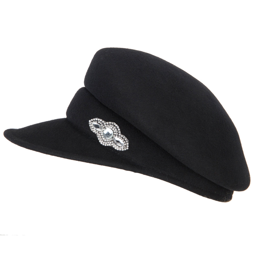 Women's Rhinestone Accent Wide Band Wool Felt Newsboy Cap