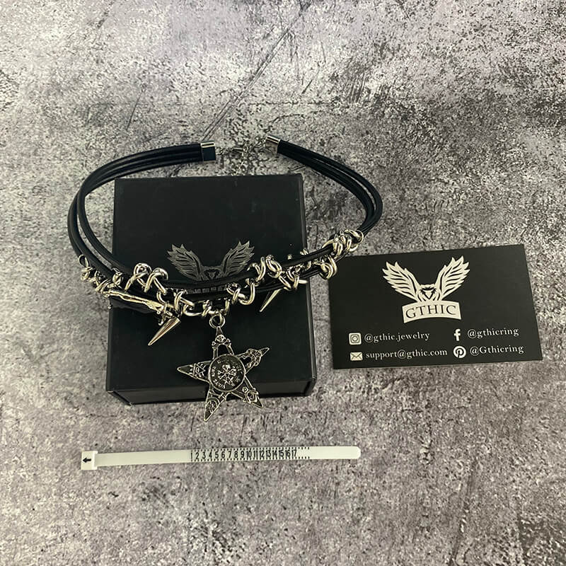 Rivet Skull Star Alloy Choker Necklace