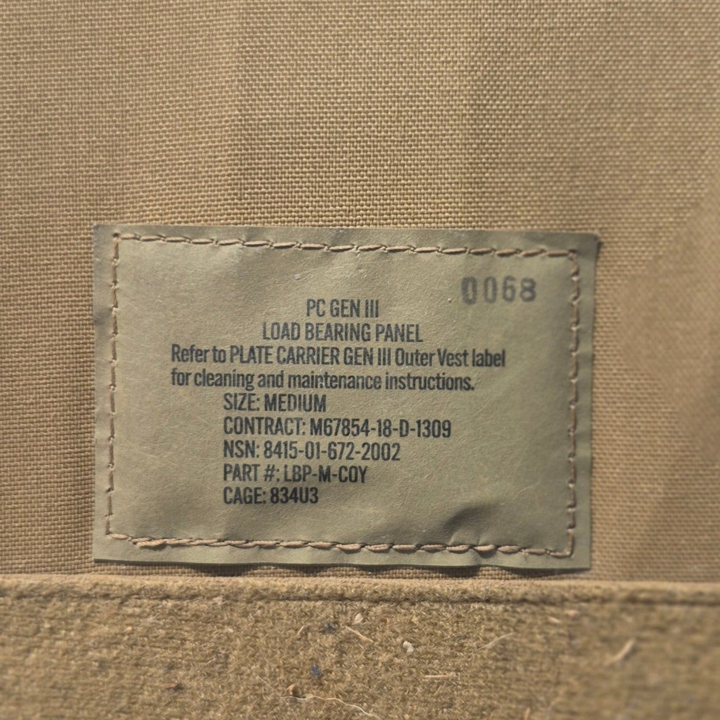 USMC PLATE CARRIER GEN III LOAD BEARING PANEL 8415-01-672-2003 - SIZE Medium