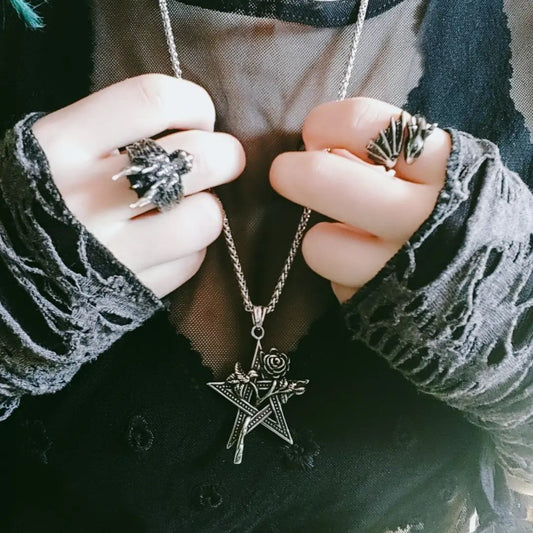 Rose And Pentagram Stainless Steel Pendant