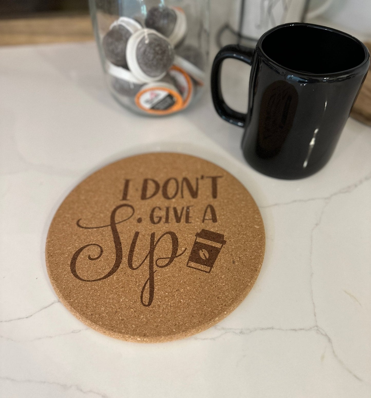 Coffee-Themed Laser Engraved Cork Trivets – 8" or 10" | Heat-Resistant Gift for Coffee Lovers