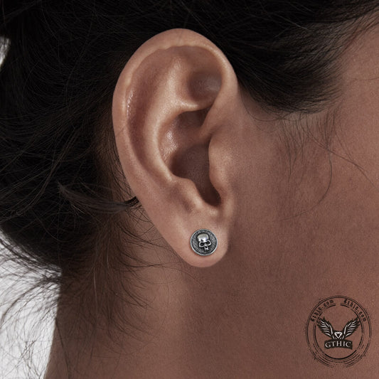 Round Shape Stainless Steel Skull Stud Earrings