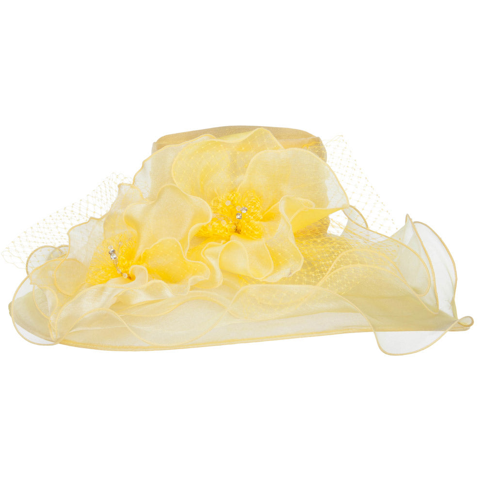 2 Roses Accent Wide Organza Hat