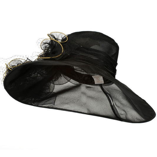 3 Flowers Organza Hat with Ruffles Trimming