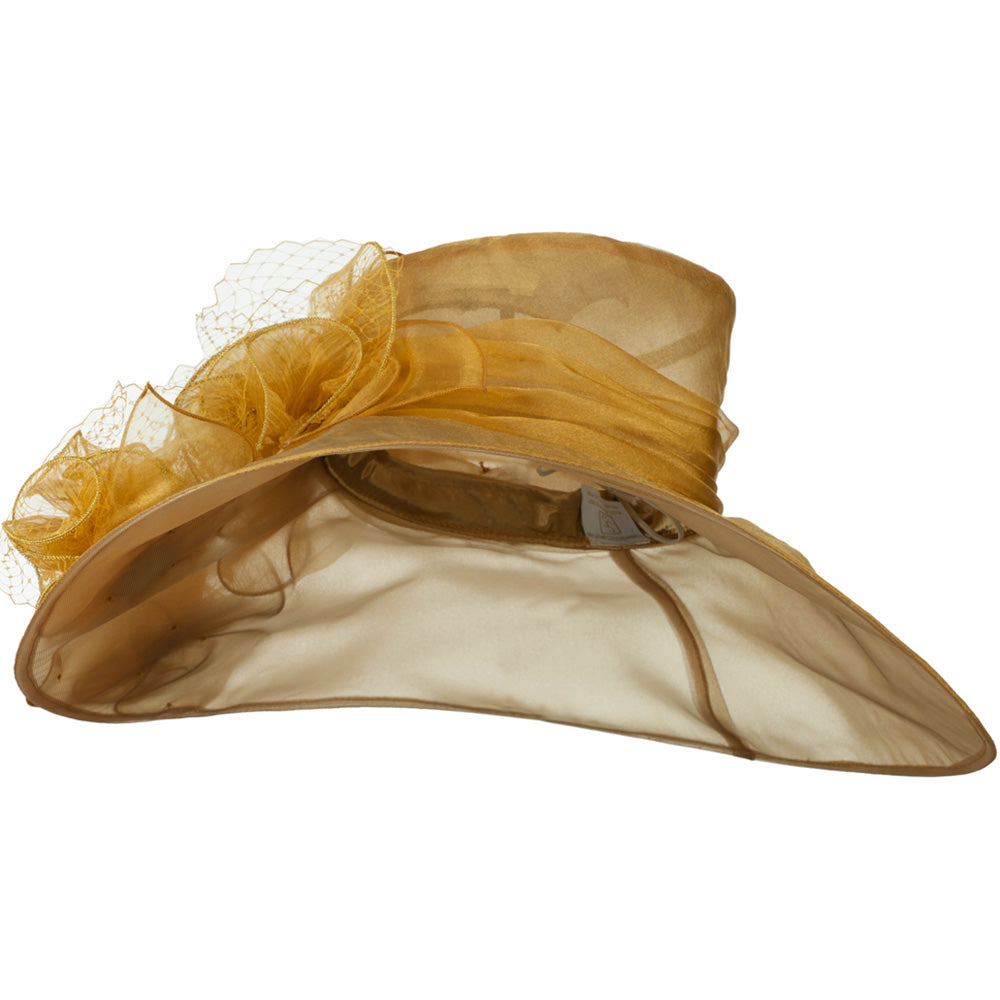 3 Flowers Organza Hat with Ruffles Trimming