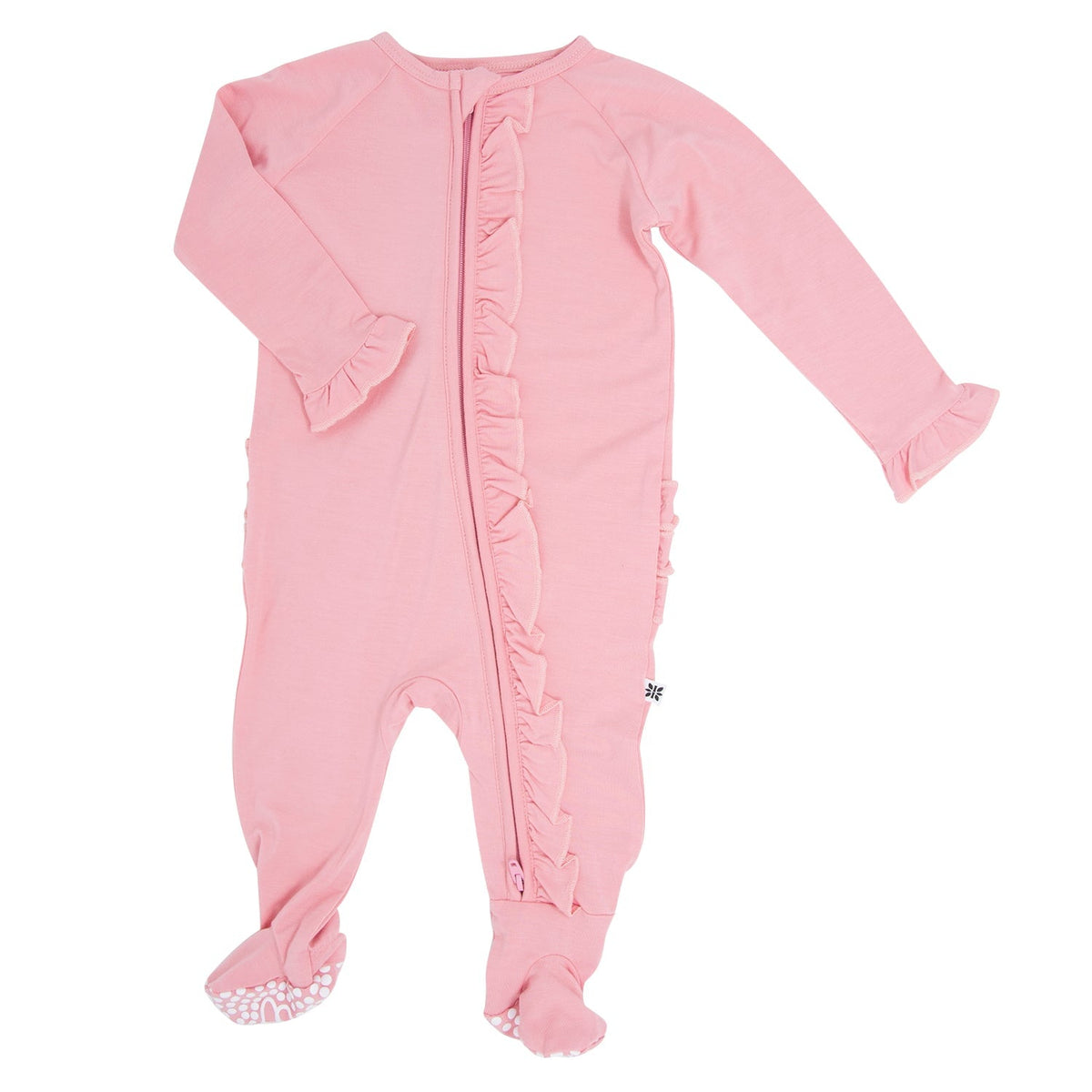 Ruffle Footie Pink Suede