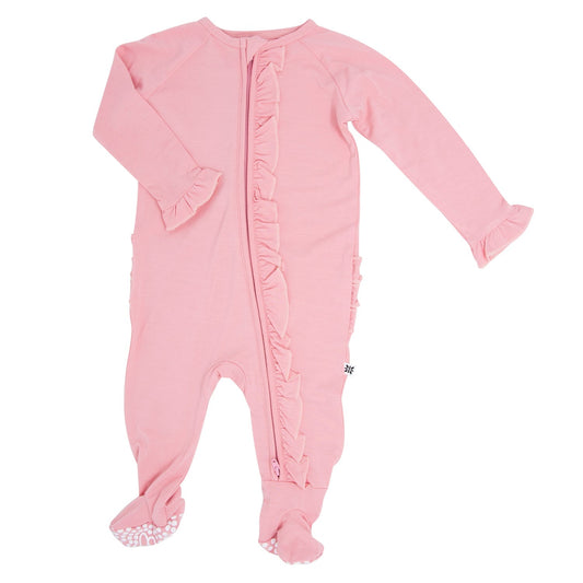 Ruffle Footie Pink Suede