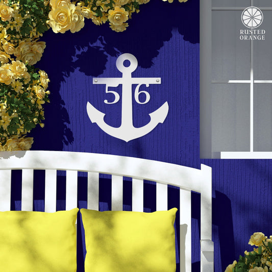 Anchor Address Plaque - Coastal House Numbers Plaque Beach Nautical Decor
