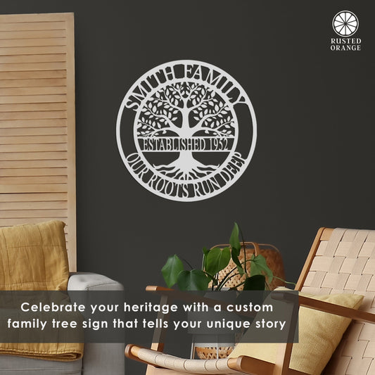 Established Family Tree Name Sign - Family Tree Wall Decor Last Name Signs for Home