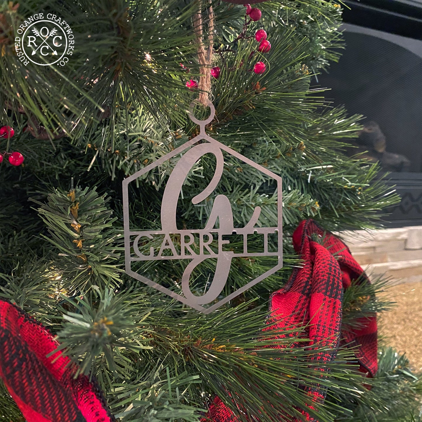 Hexagon Monogram Ornament 5 Pack – Personalized Christmas Ornaments, Custom Initial and Name