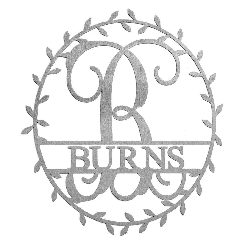 Laurel Wreath Monogram - Personalized Metal Name Sign With Laurel Leaf Design