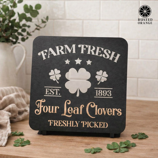 Vintage Farm Fresh Four Leaf Clovers Metal Sign - Established 1893