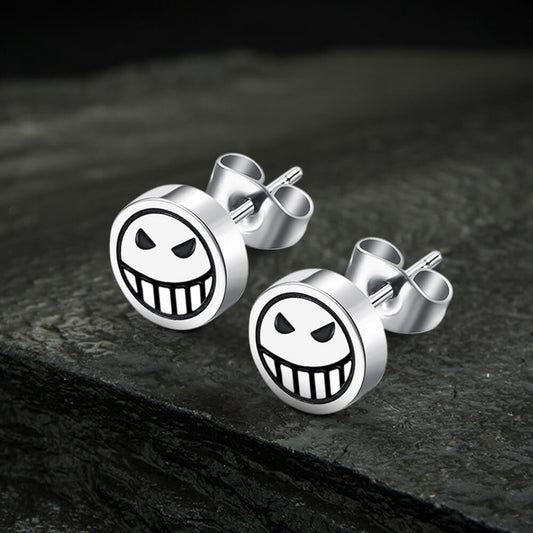Sad Smiley Face Stainless Steel Stud Earrings