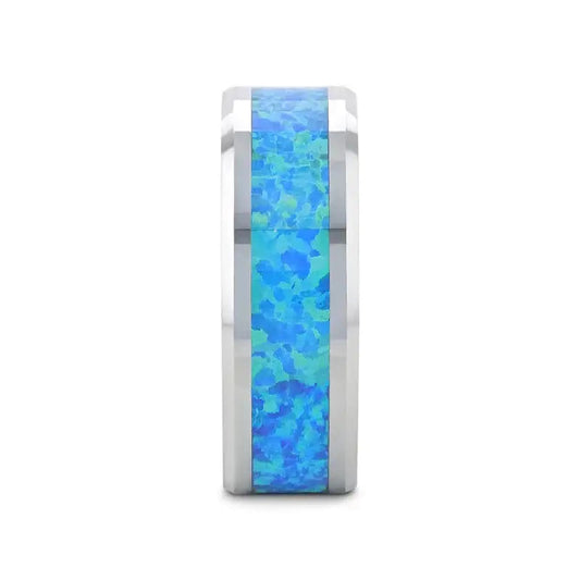 QUASAR Tungsten Wedding Band with Blue Green Opal Inlay - 4mm - 10mm