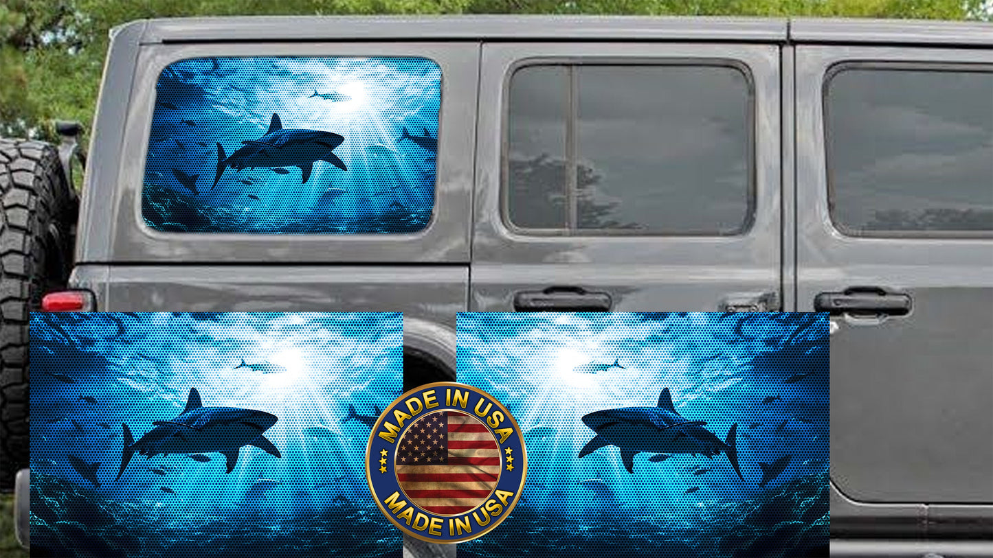 Sharks Rear quarter window see through graphic.