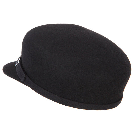Women's Silver Buckle Accented Band Trim Round Top Crown Wool Newsboy Cap