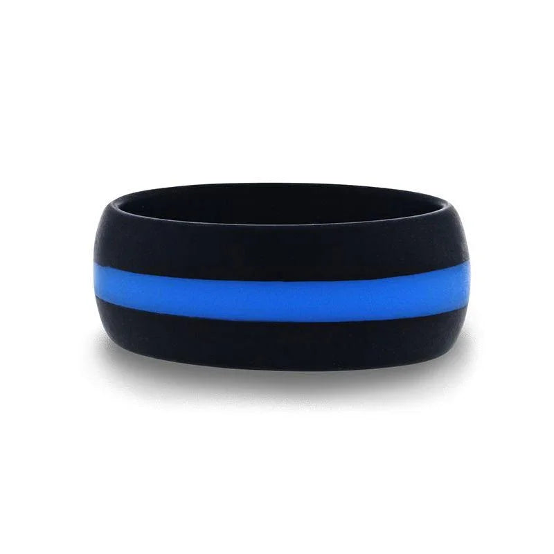 ZOLAN Matte Black Men's Silicone Ring ring With Vibrant Blue Colored Inlay - 8mm