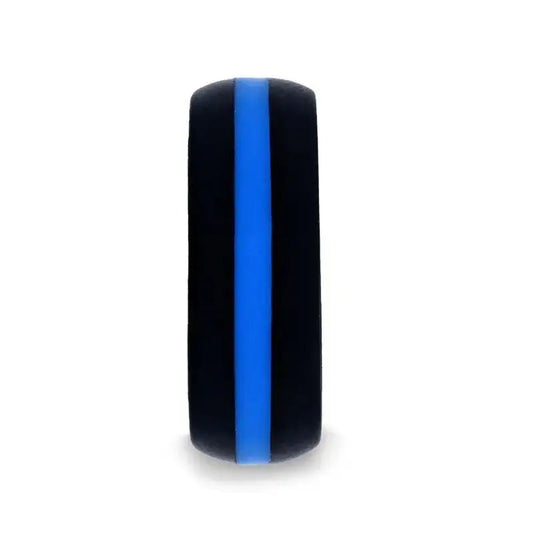 ZOLAN Matte Black Men's Silicone Ring ring With Vibrant Blue Colored Inlay - 8mm